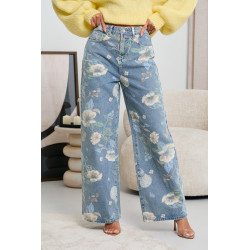 JEANSY STRAIGHT LEG Z WYSOKIM STANEM I KWIATOWYM PRINTEM