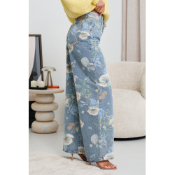 JEANSY STRAIGHT LEG Z WYSOKIM STANEM I KWIATOWYM PRINTEM
