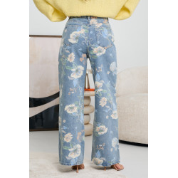 JEANSY STRAIGHT LEG Z WYSOKIM STANEM I KWIATOWYM PRINTEM