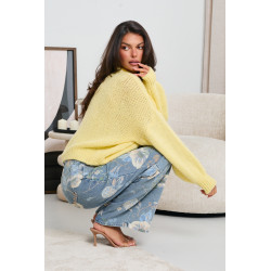 JEANSY STRAIGHT LEG Z WYSOKIM STANEM I KWIATOWYM PRINTEM