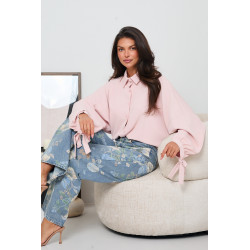 OVERSIZOWA KOSZULA Z BALONOWYMI RĘKAWAMI I WIĄZANIEM