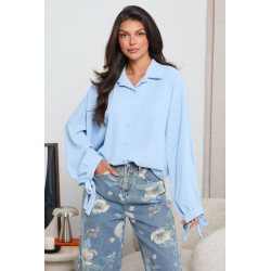 OVERSIZOWA KOSZULA Z BALONOWYMI RĘKAWAMI I WIĄZANIEM