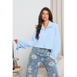 OVERSIZOWA KOSZULA Z BALONOWYMI RĘKAWAMI I WIĄZANIEM