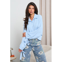 OVERSIZOWA KOSZULA Z BALONOWYMI RĘKAWAMI I WIĄZANIEM
