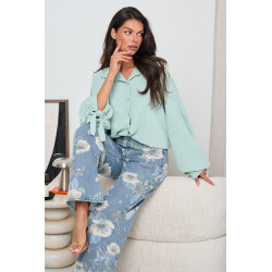 OVERSIZOWA KOSZULA Z BALONOWYMI RĘKAWAMI I WIĄZANIEM