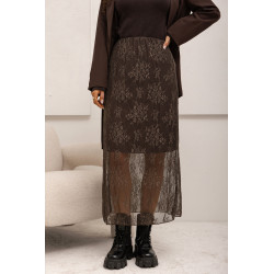 TIULOWA SPÓDNICA Z KORONKOWYM HAFTEM