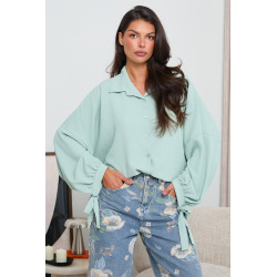 OVERSIZOWA KOSZULA Z BALONOWYMI RĘKAWAMI I WIĄZANIEM