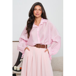 OVERSIZOWA KOSZULA W PASKI Z WIĄZANIEM PRZY MANKIETACH