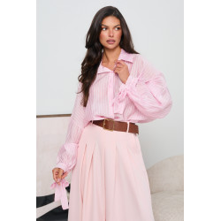 OVERSIZOWA KOSZULA W PASKI Z WIĄZANIEM PRZY MANKIETACH