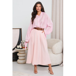 OVERSIZOWA KOSZULA W PASKI Z WIĄZANIEM PRZY MANKIETACH