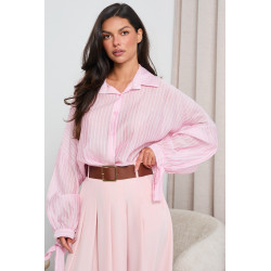 OVERSIZOWA KOSZULA W PASKI Z WIĄZANIEM PRZY MANKIETACH