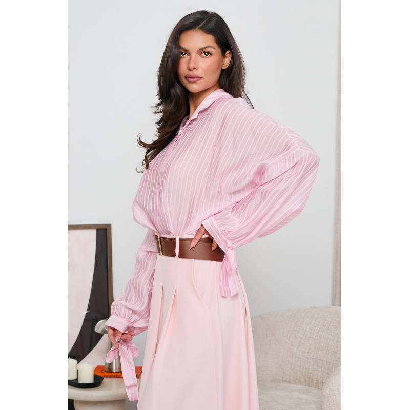 OVERSIZOWA KOSZULA W PASKI Z WIĄZANIEM PRZY MANKIETACH