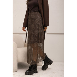 TIULOWA SPÓDNICA Z KORONKOWYM HAFTEM