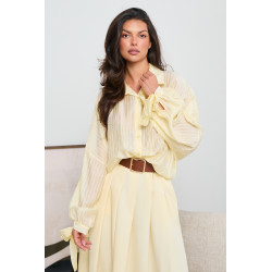 OVERSIZOWA KOSZULA W PASKI Z WIĄZANIEM PRZY MANKIETACH