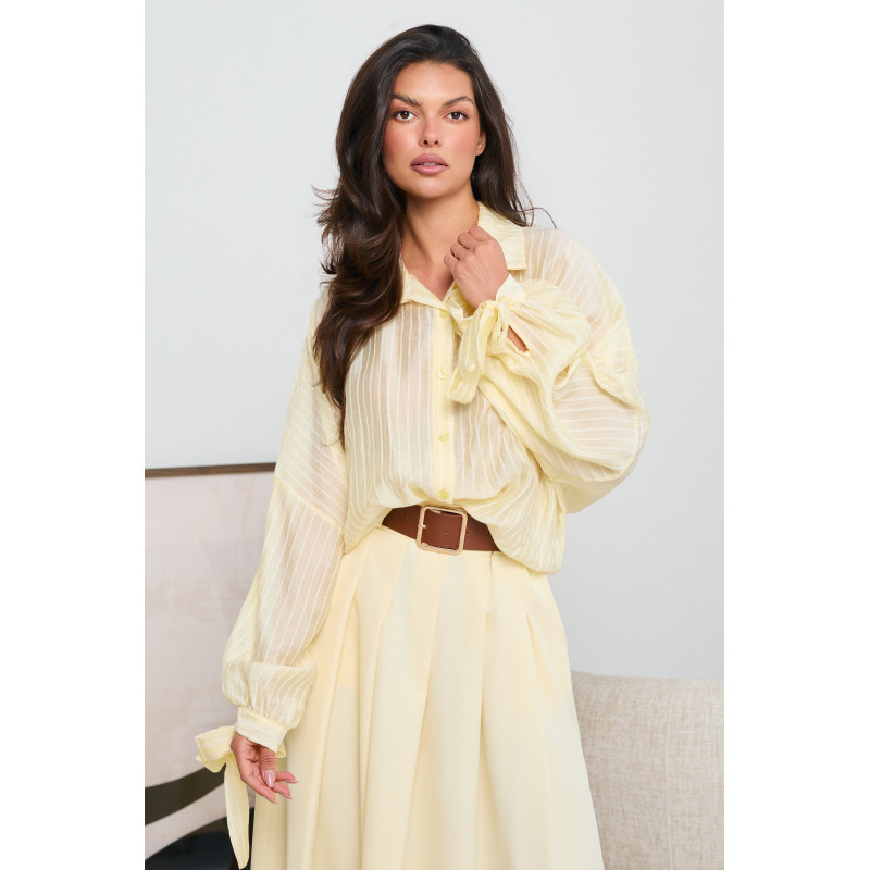 OVERSIZOWA KOSZULA W PASKI Z WIĄZANIEM PRZY MANKIETACH