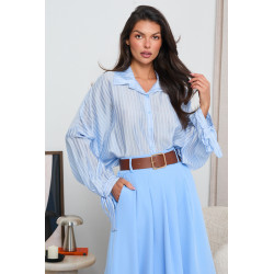 OVERSIZOWA KOSZULA W PASKI Z WIĄZANIEM PRZY MANKIETACH