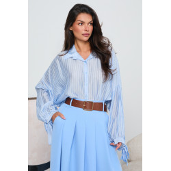 OVERSIZOWA KOSZULA W PASKI Z WIĄZANIEM PRZY MANKIETACH