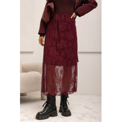 TIULOWA SPÓDNICA Z KORONKOWYM HAFTEM
