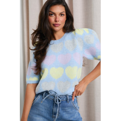 Sweter w serca z krótkimi bufiastymi rękawami