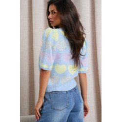 Sweter w serca z krótkimi bufiastymi rękawami