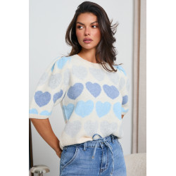 Sweter w serca z krótkimi bufiastymi rękawami