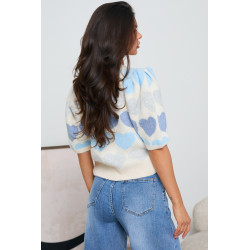 Sweter w serca z krótkimi bufiastymi rękawami