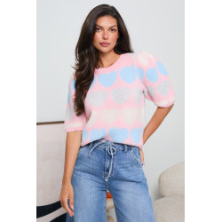 Sweter w serca z krótkimi bufiastymi rękawami