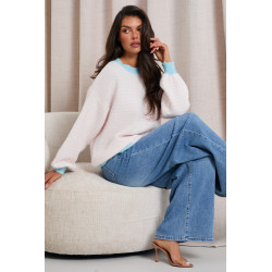 PASTELOWY SWETER O OVERSIZOWYM KROJU W PASKI