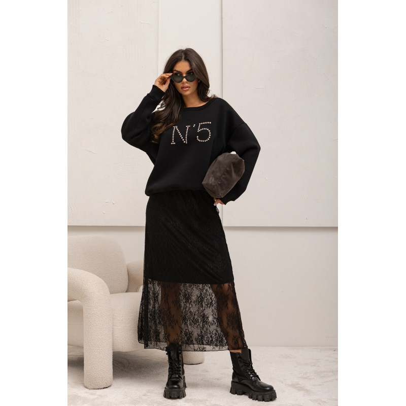 TIULOWA SPÓDNICA Z KORONKOWYM HAFTEM