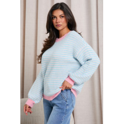 PASTELOWY SWETER O OVERSIZOWYM KROJU W PASKI