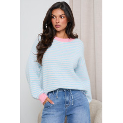 PASTELOWY SWETER O OVERSIZOWYM KROJU W PASKI