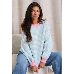 PASTELOWY SWETER O OVERSIZOWYM KROJU W PASKI