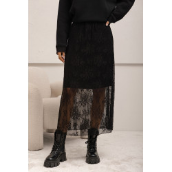 TIULOWA SPÓDNICA Z KORONKOWYM HAFTEM