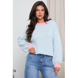 PASTELOWY SWETER O OVERSIZOWYM KROJU W PASKI