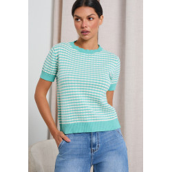 SWETER O STRUKTURALNYM SPLOCIE Z KRÓTKIM RĘKAWEM