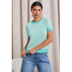 SWETER O STRUKTURALNYM SPLOCIE Z KRÓTKIM RĘKAWEM