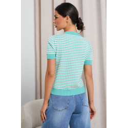 SWETER O STRUKTURALNYM SPLOCIE Z KRÓTKIM RĘKAWEM