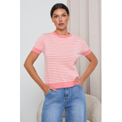 SWETER O STRUKTURALNYM SPLOCIE Z KRÓTKIM RĘKAWEM