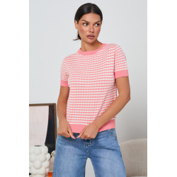 SWETER O STRUKTURALNYM SPLOCIE Z KRÓTKIM RĘKAWEM