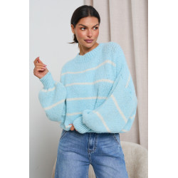 PASTELOWY SWETER W PASKI Z SZEROKIMI RĘKAWAMI