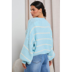 PASTELOWY SWETER W PASKI Z SZEROKIMI RĘKAWAMI