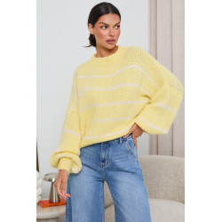 PASTELOWY SWETER W PASKI Z SZEROKIMI RĘKAWAMI