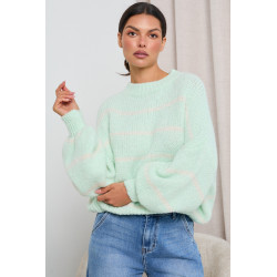 PASTELOWY SWETER W PASKI Z SZEROKIMI RĘKAWAMI