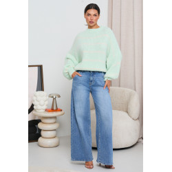 PASTELOWY SWETER W PASKI Z SZEROKIMI RĘKAWAMI