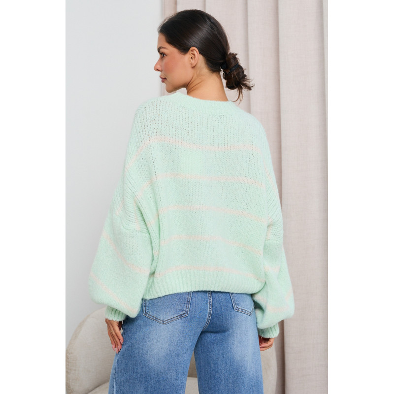 PASTELOWY SWETER W PASKI Z SZEROKIMI RĘKAWAMI