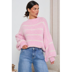 PASTELOWY SWETER W PASKI Z SZEROKIMI RĘKAWAMI