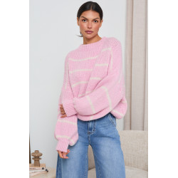 PASTELOWY SWETER W PASKI Z SZEROKIMI RĘKAWAMI