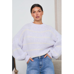 PASTELOWY SWETER W PASKI Z SZEROKIMI RĘKAWAMI