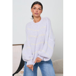 PASTELOWY SWETER W PASKI Z SZEROKIMI RĘKAWAMI