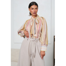 KOSZULA Z WIĄZANIEM PRZY SZYI I SZEROKIMI RĘKAWAMI